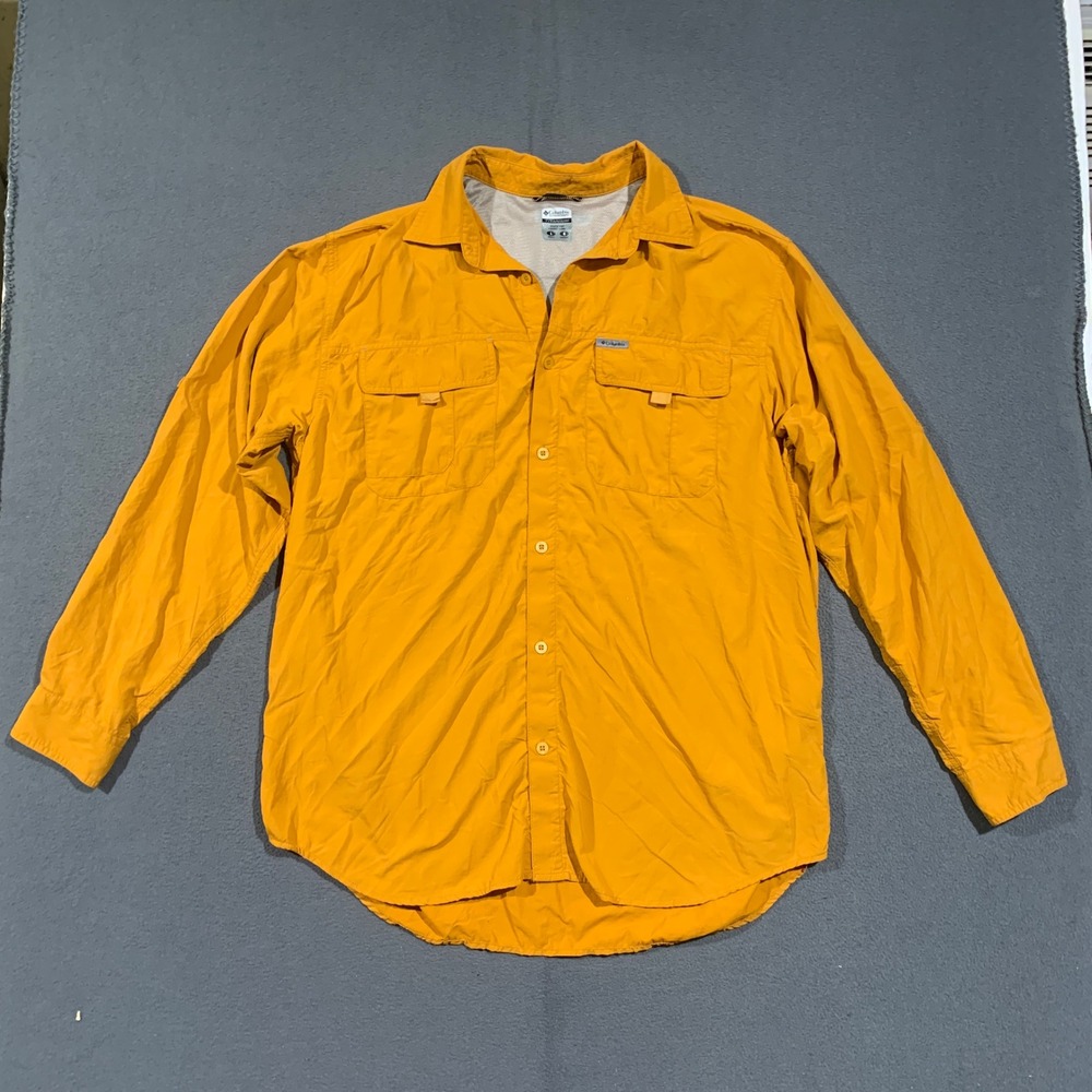 Columbia Titanium Shirt Mens L Orange Long Sleeve Vented Hiking TM7256 Utility